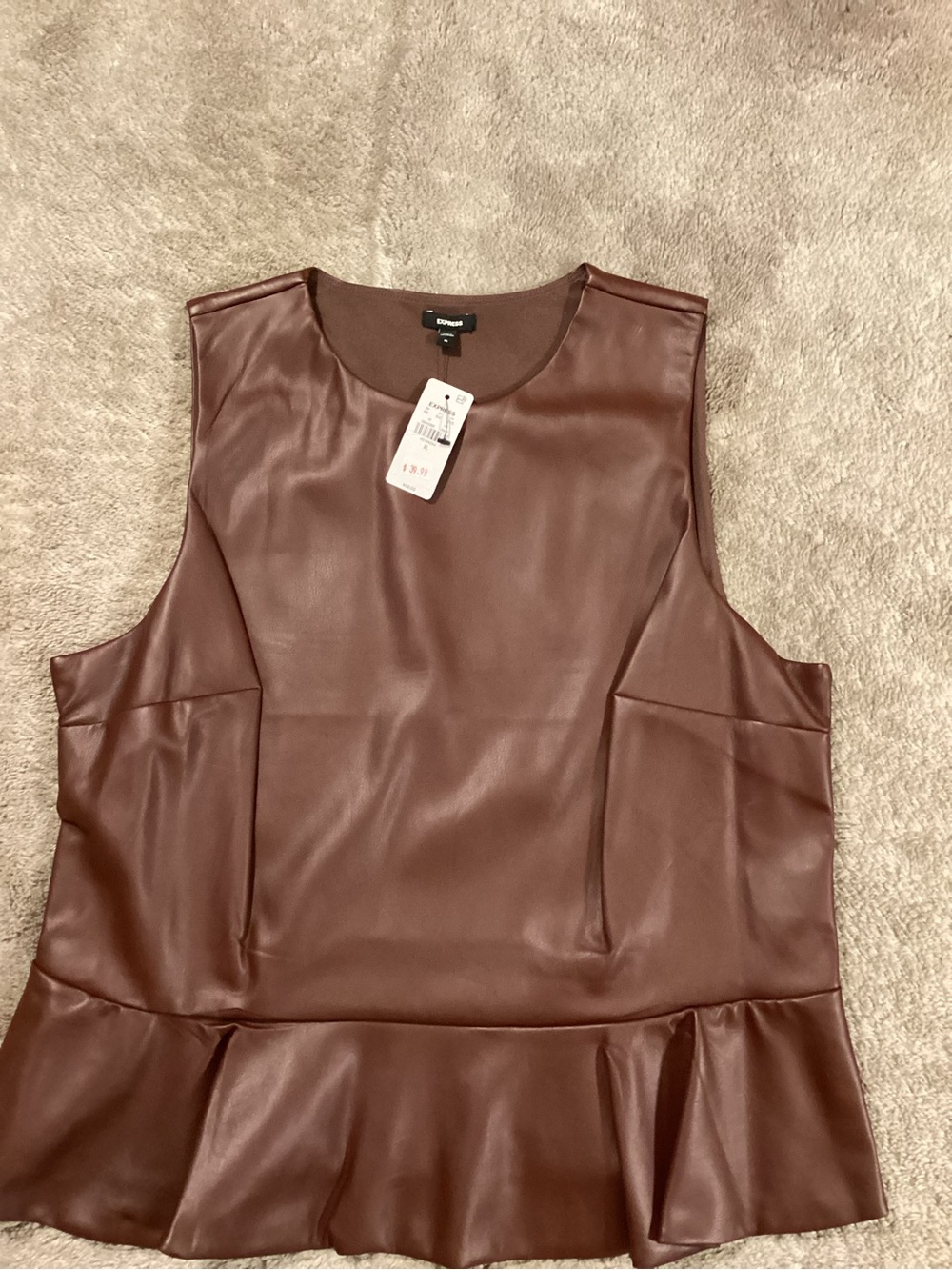 Express Brown Faux Leather Peplum Top